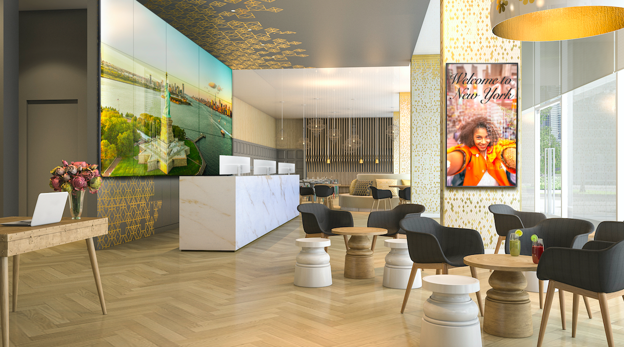 Hotel function room set for a conference