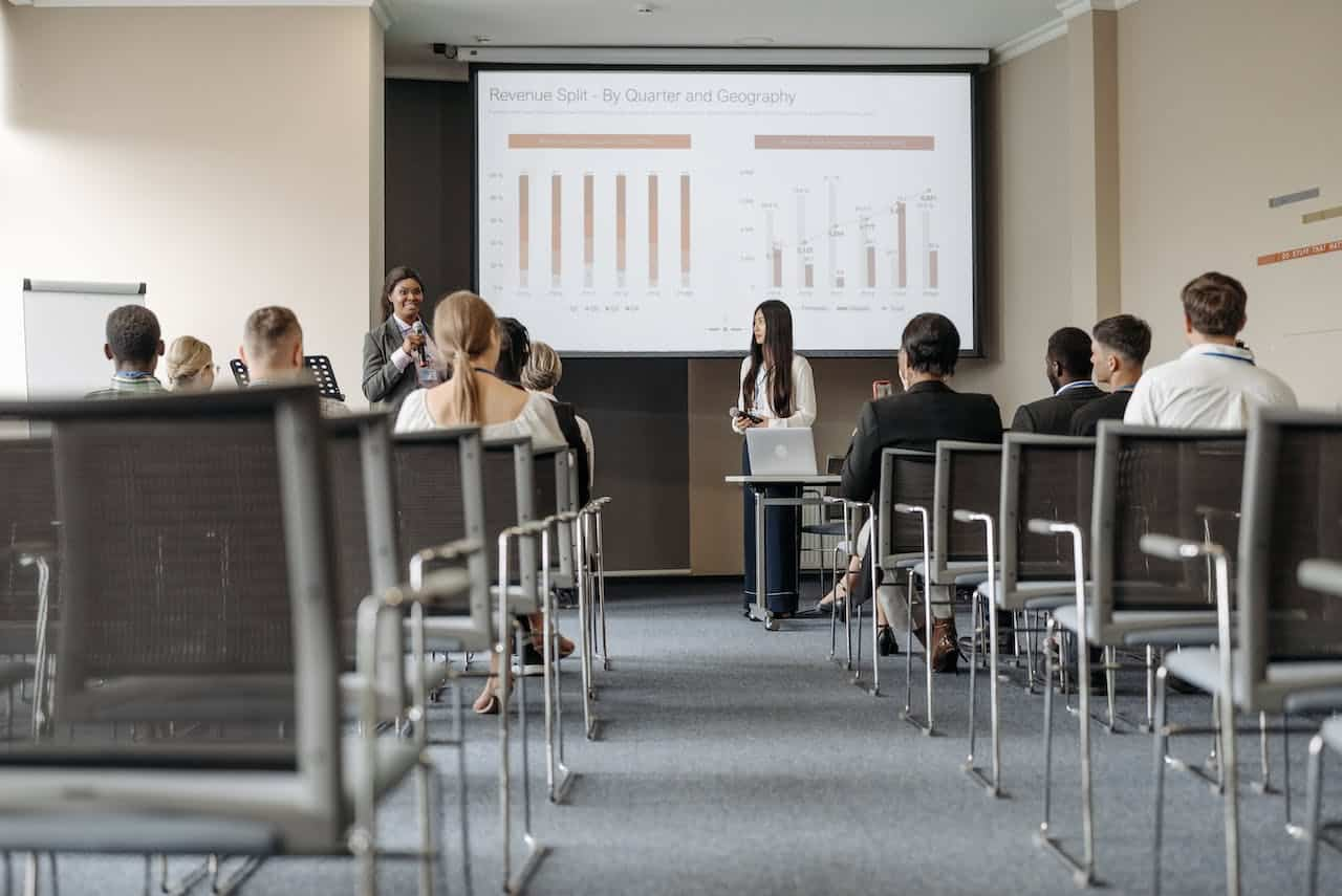 Government council chamber with presentation displays