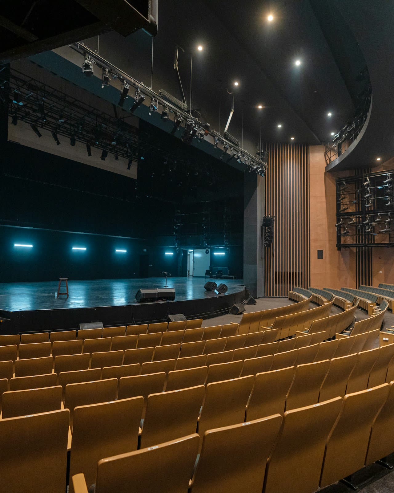 Theatre auditorium lit for a performance